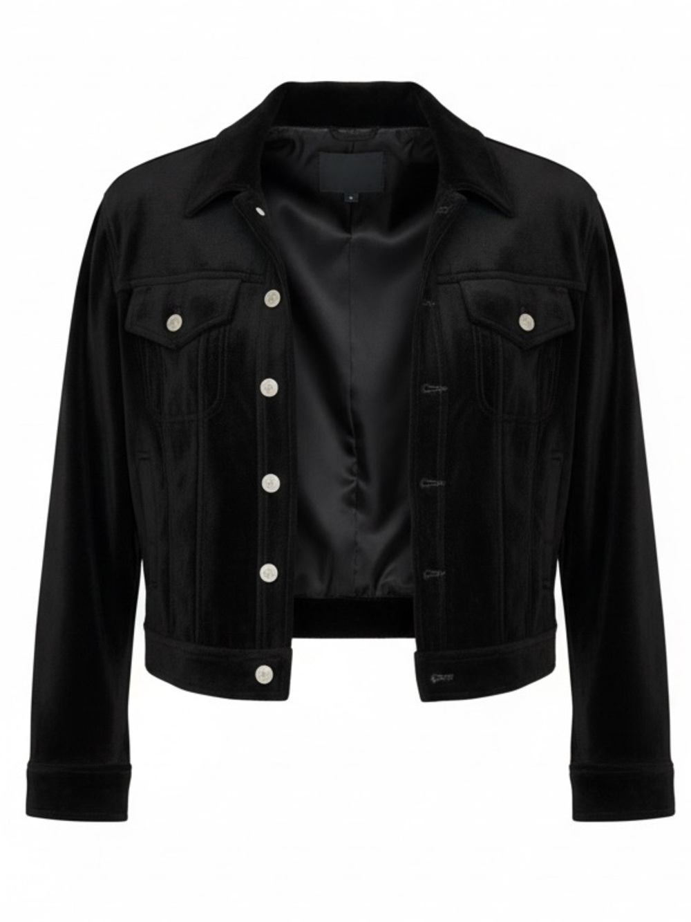 Emanuel Ungaro Black Velvet Jean Jacket with Silver Buttons - L NWT